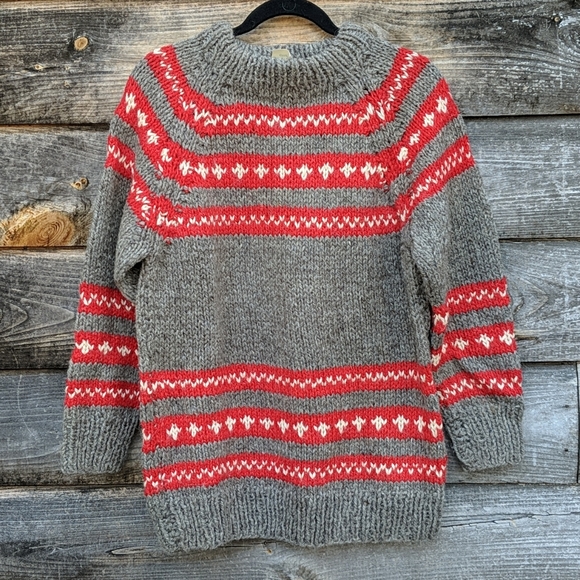 Vintage Sweaters - Vintage Handmade Heavy Chunky Wool Sweater Gray